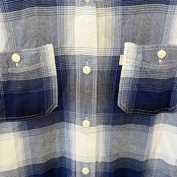 Levi's Boyfriend Fit Cotton Flannel Long-Sleeve Shirt Blue Plaid Size M - Picture 4 of 10
